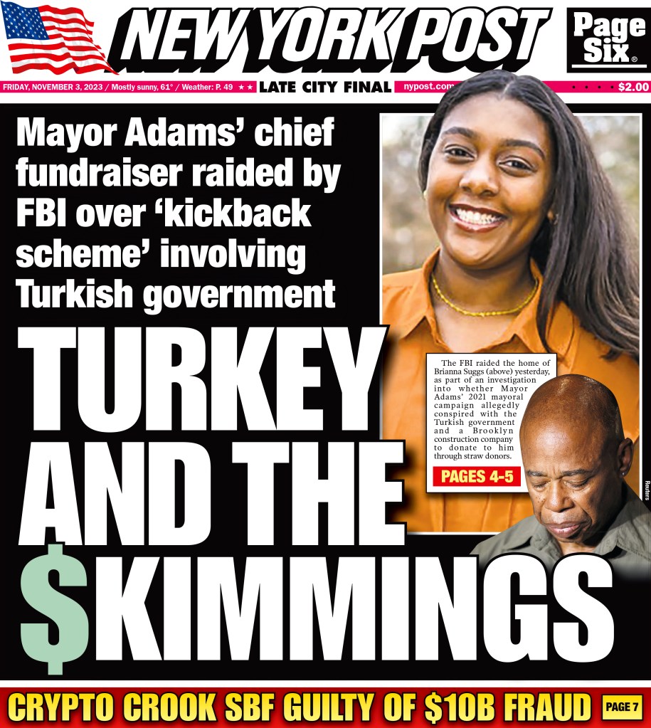 New York Post cover for Friday, November 3, 2023