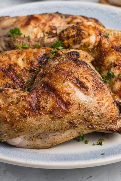 angled shot of fireman chicken on a plate