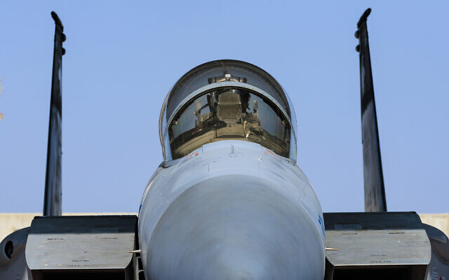 An Israel Air Force fighter jet F-15, at the Tel Nor airforce base. January 1, 2024. (Moshe Shai/Flash90)