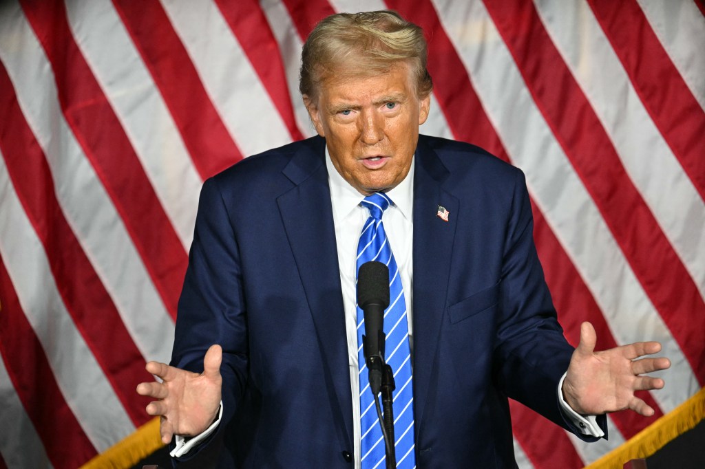 Former US President and Republican presidential candidate Donald Trump speaks during a campaign event at Discovery World in Milwaukee, Wisconsin, October 1, 2024.