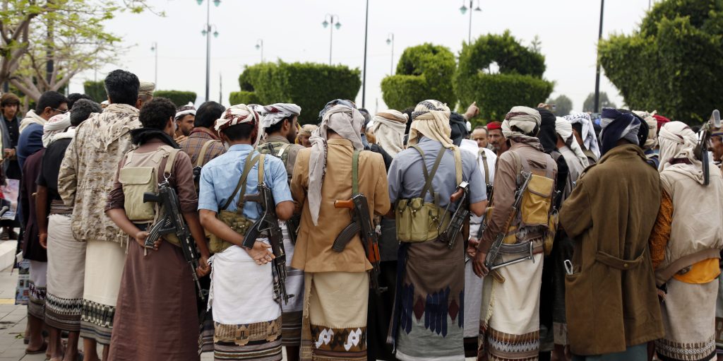 SANA'A, YEMEN - APRIL 30: Yemeni tribal figures from Abyan province wait to get their military commander Faisl Rajab freed through the Houthi leader's initiative to release him following their coming to Sana'a, on April 30, 2023 in Sana'a, Yemen. Yemen's Iran-backed Houthi group unilaterally released on Sunday Gov. military commander Major General Faisal Rajab, after a tribal figure delegation from Rajab's Abyan province arrived at the Houthi-held Sana'a, appealing for the release of their military commander, who spent eight years detained.  (Photo by Mohammed Hamoud/Getty Images)