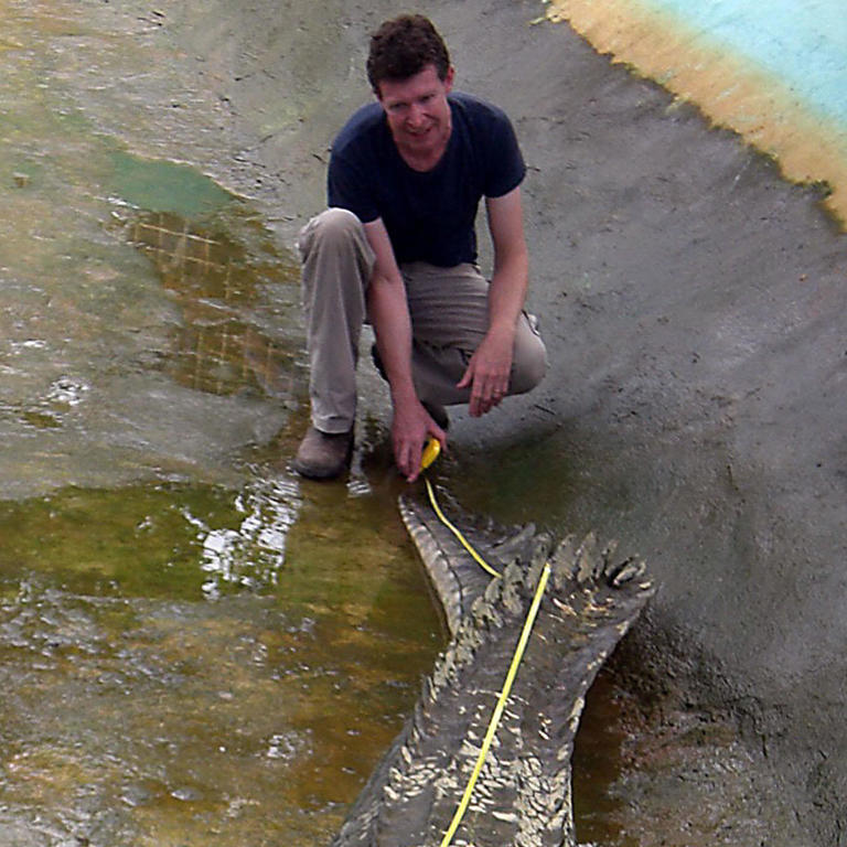 Zoologist Adam Britton with a crocodile