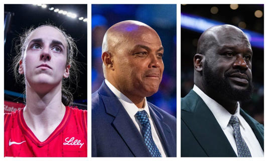 Side by side photos of Indiana Fever guard Caitlin Clark, Charles Barkley and Shaquille O'Neal. (Photos by David Butler II, Kyle Terada and Grace Smith/USA SPORTS Network)