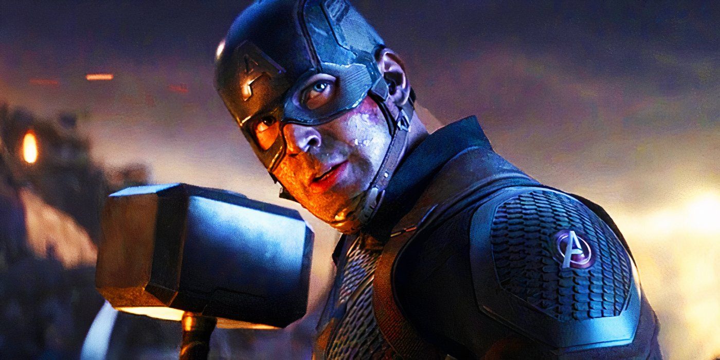 Steve Rogers using Mjolnir in Avengers Endgame