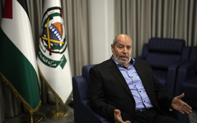 Khalil al-Hayya speaks during an interview with The Associated Press, in Istanbul, Turkey, April 24, 2024. (AP Photo/Khalil Hamra)