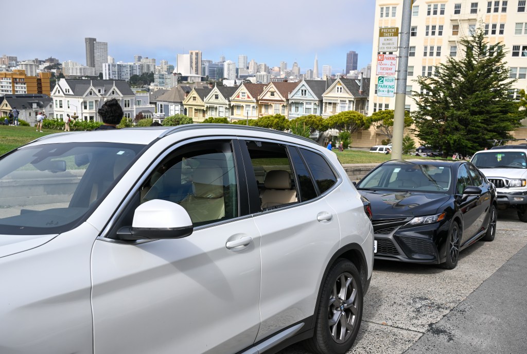 FILEâSAN FRANCISCO, CA - AUGUST 9: A car with broken window is seen in Alamo Square of San Francisco, California, United States on August 9, 2023. Car break-ins have been at epidemic levels in San Francisco. 