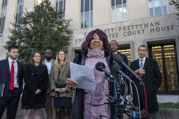 Ruby Freeman speaks with reporters outside federal court, Friday, Dec. 15, 2023, in Washington, D.C. 