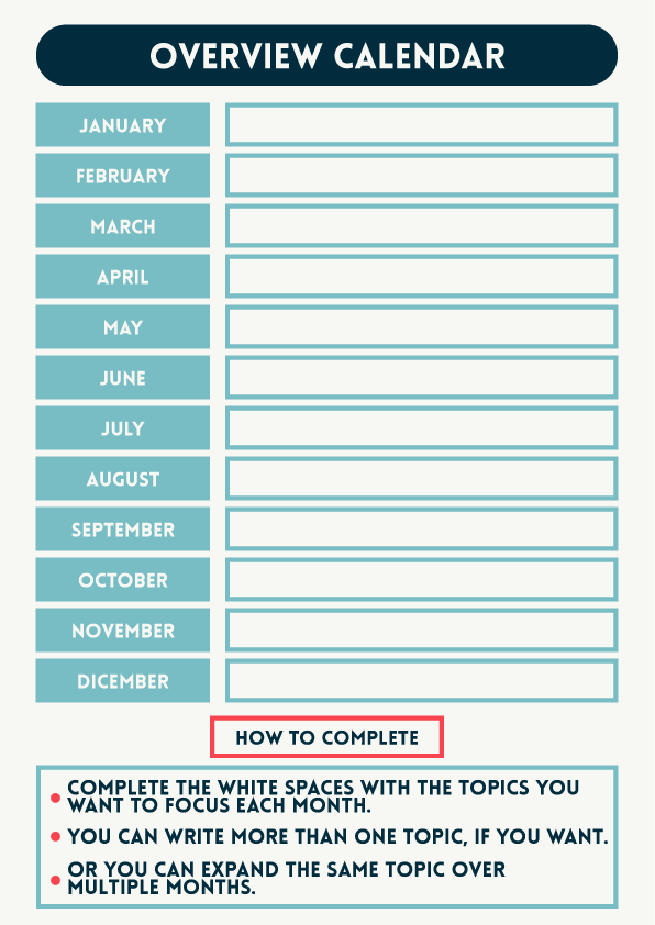 Overview calendar for How To Become a Content Creator