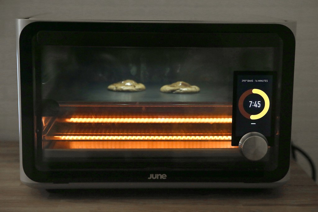 A June Smart Oven, which costs round $1,000, operates over Wi-Fi and can sense what foods you're cooking. 