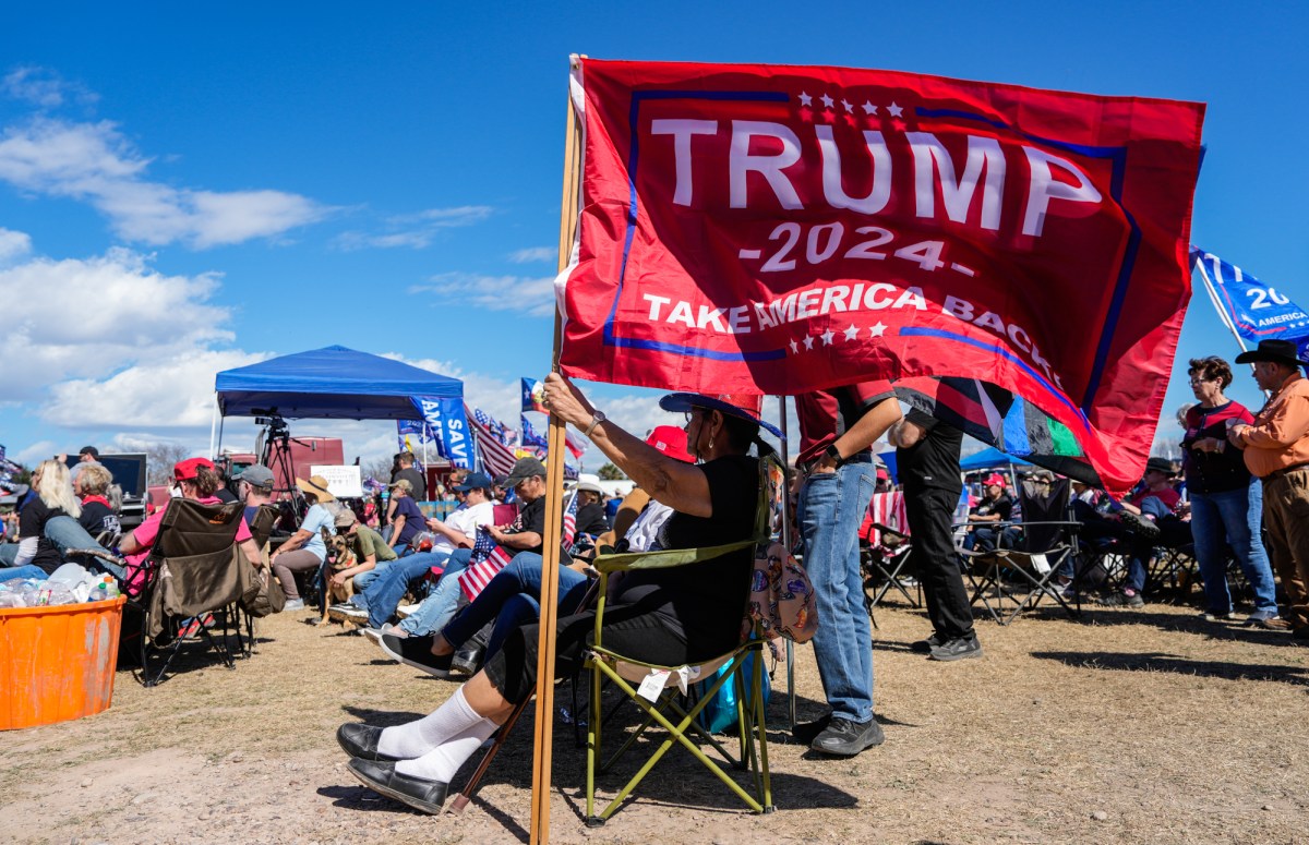 Hundreds of people gather for a rally to voice their concerns about immigration and border security in Quemado, Texas.