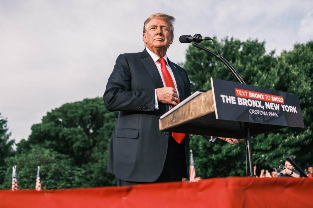 Former President Donald Trump attends a campaign rally in the Bronx on May 23, 2024.