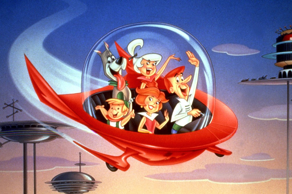 The family in their flying car.