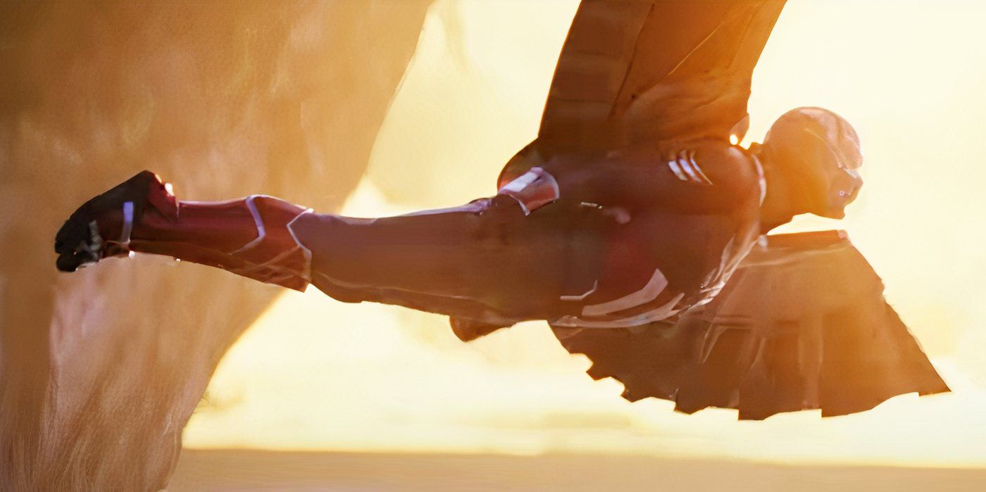 Sam Wilson flying past the Celestial Tiamut in Captain America Brave New World