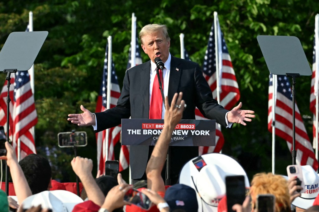 Former President Donald Trump speaking at a campaign rally in the Bronx on May 23, 2024.