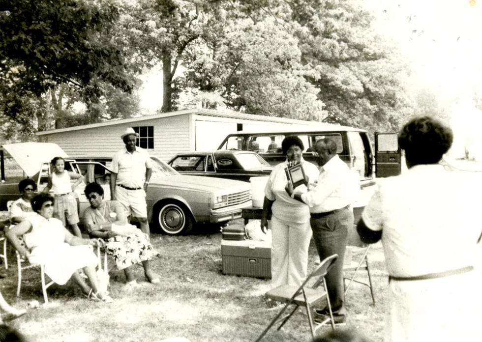 Helen Gilmore was a descendant of York Rial and the founder and director of the Rossville Museum and Cultural Center, which she ran out of York Rial’s historic home. Here, she continued the tradition of family reunions her ancestors began at the turn of the 20th century. In this photo, she stands next to fellow descendant James P. Humphrey, whose ancestors were Carter and Phoebe Lee. Humphrey was a graduate of Central State College, WWII veteran, and a member of the NAACP. He became Sidney’s first Black mayor in1981 after serving as city councilman.