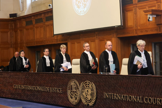  Judges arrive at the International Court of Justice at the start of a hearing where South Africa requests new emergency measures over Israel's attacks on Rafah, as part of an ongoing case South Africa filed at the ICJ in December last year, The Hague, Netherlands May 17, 2024.  (credit: REUTERS/YVES HERMAN)