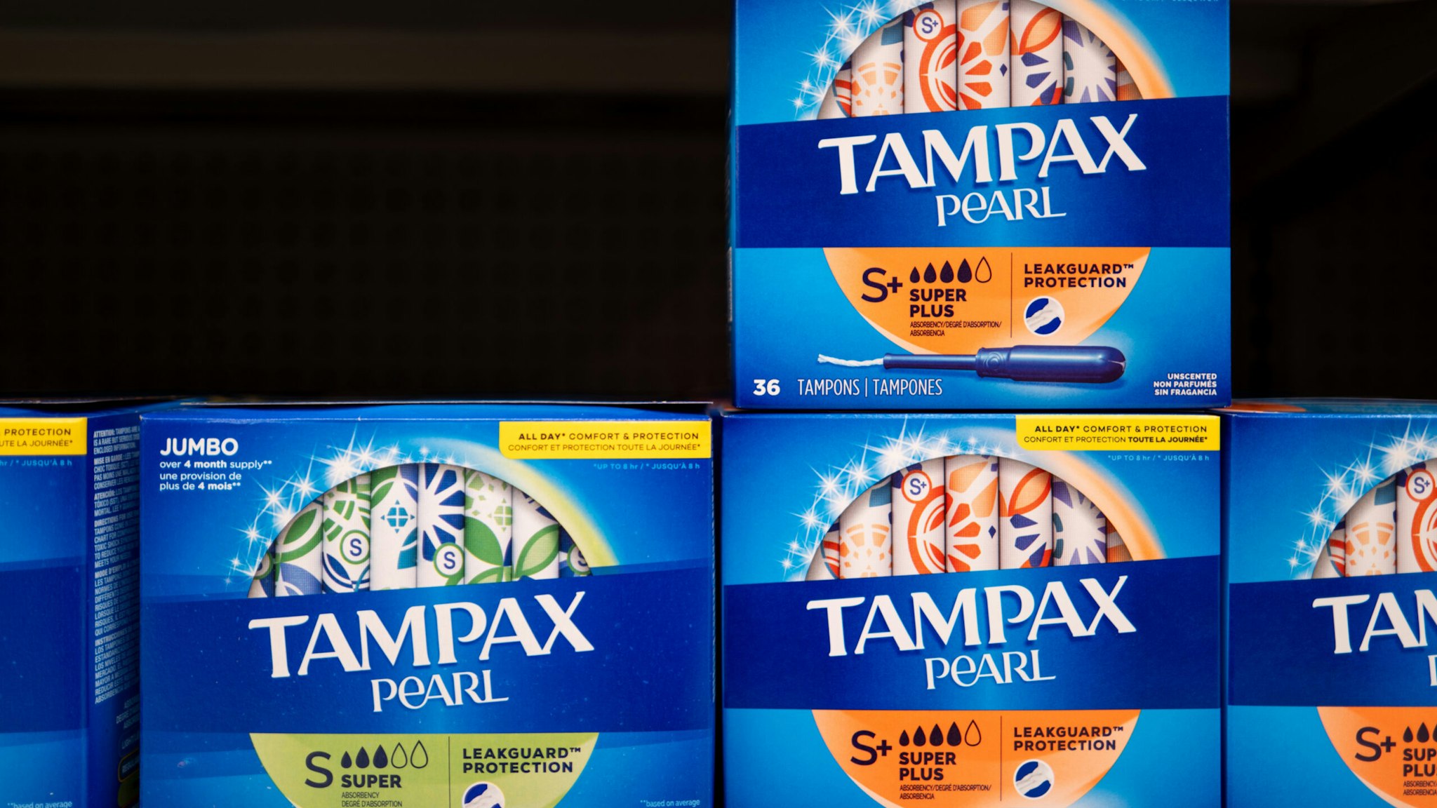 Women's hygiene tampons are displayed for sale on shelves at a Target store on July 22, 2024 in Austin, Texas. Annual U.S. unit sales of women's pads and tampons have declined 12% and 16% since 2020, according to data distributed from the consumer research firm NielsenIQ.