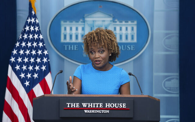 White House press secretary Karine Jean-Pierre speaks during a briefing at the White House, Wednesday, May 1, 2024, in Washington. (AP Photo/Evan Vucci)