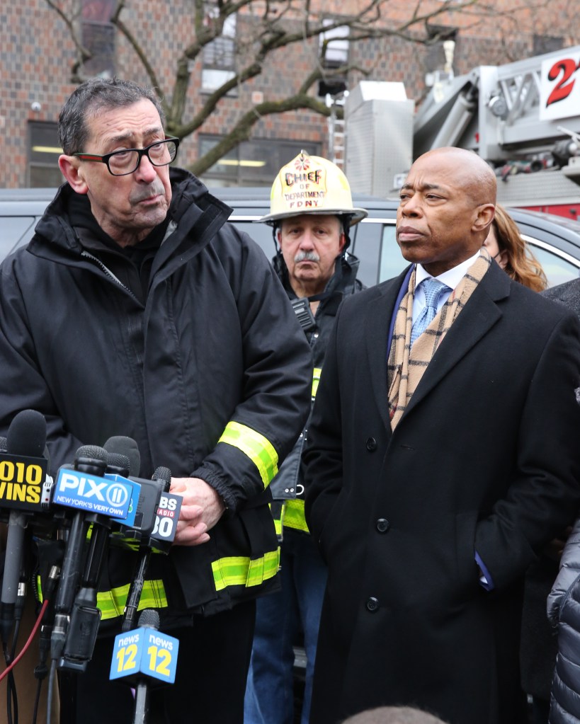 then-FDNY Commissioner Daniel Nigro with Eric Adams at press conference 