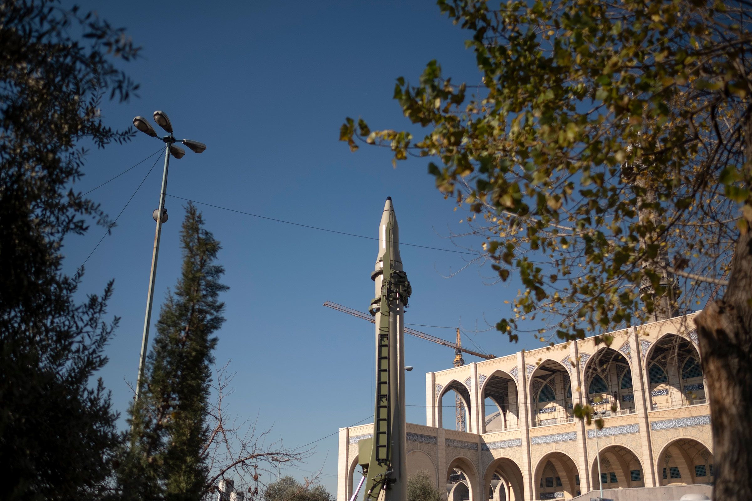 This January 2022 photo shows an Iranian short-range surface-to-surface ballistic missile in Tehran.