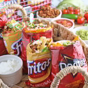 angled shot of walking tacos in tray angled shot of walking tacos in tray