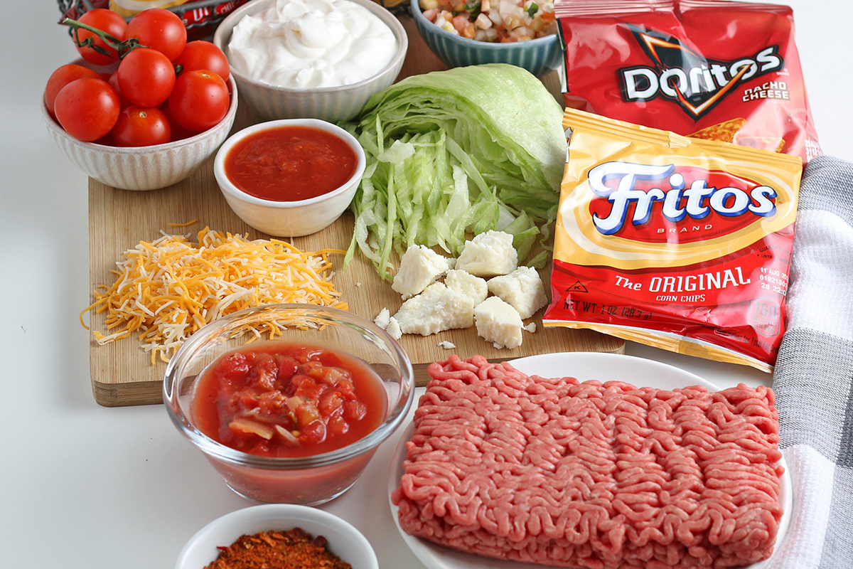 angled shot of walking taco ingredients angled shot of walking taco ingredients